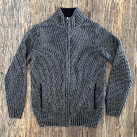 Daniele Blasi Mens Small Wool Blend Full Zip Knit Sweater Gray Black Pockets